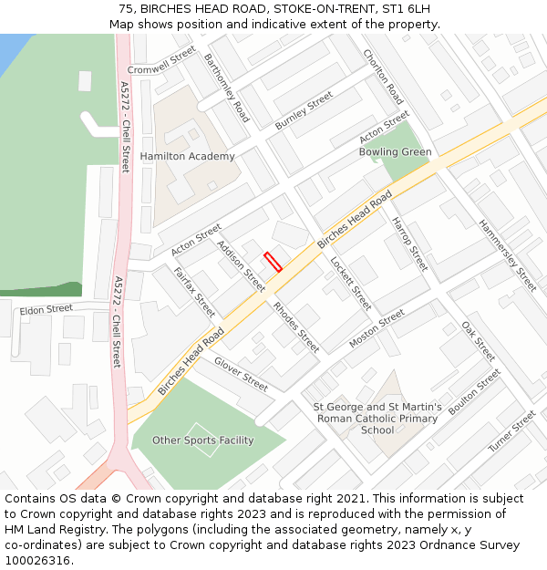 75, BIRCHES HEAD ROAD, STOKE-ON-TRENT, ST1 6LH: Location map and indicative extent of plot
