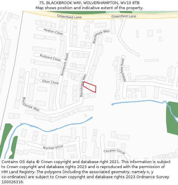75, BLACKBROOK WAY, WOLVERHAMPTON, WV10 8TB: Location map and indicative extent of plot