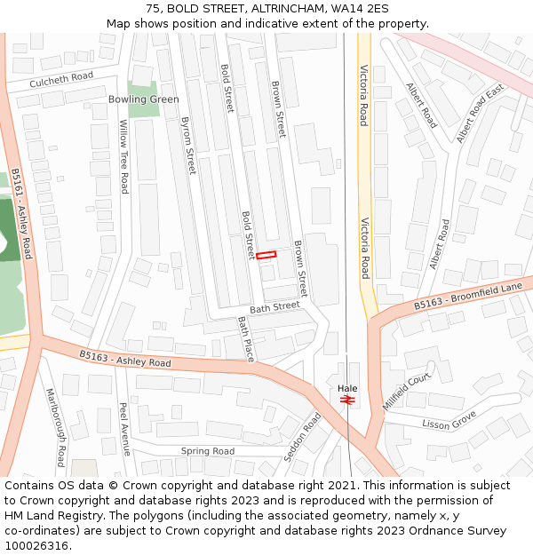 75, BOLD STREET, ALTRINCHAM, WA14 2ES: Location map and indicative extent of plot