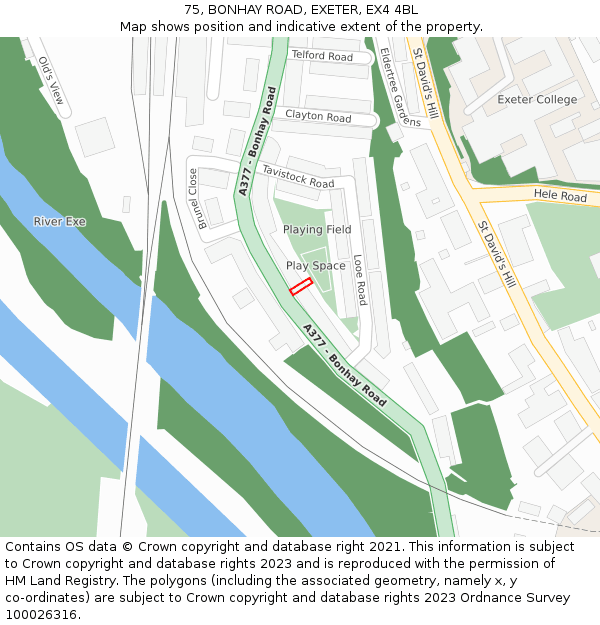 75, BONHAY ROAD, EXETER, EX4 4BL: Location map and indicative extent of plot