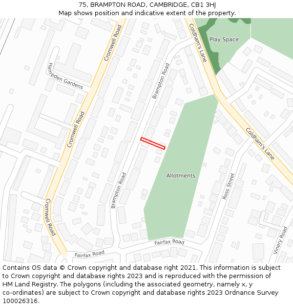 75, BRAMPTON ROAD, CAMBRIDGE, CB1 3HJ: Location map and indicative extent of plot