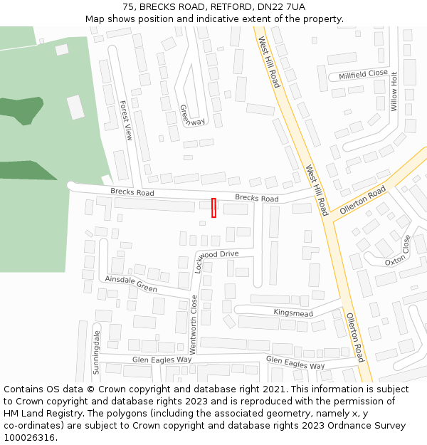 75, BRECKS ROAD, RETFORD, DN22 7UA: Location map and indicative extent of plot