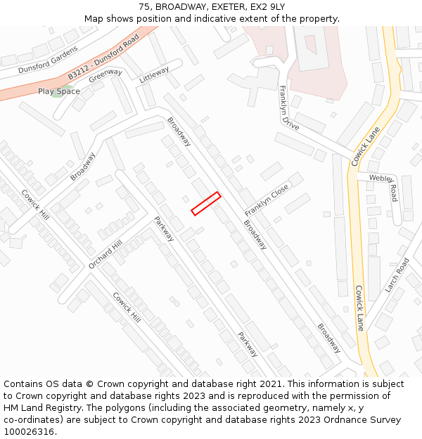 75, BROADWAY, EXETER, EX2 9LY: Location map and indicative extent of plot