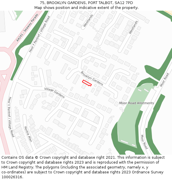75, BROOKLYN GARDENS, PORT TALBOT, SA12 7PD: Location map and indicative extent of plot