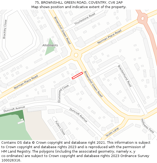 75, BROWNSHILL GREEN ROAD, COVENTRY, CV6 2AP: Location map and indicative extent of plot