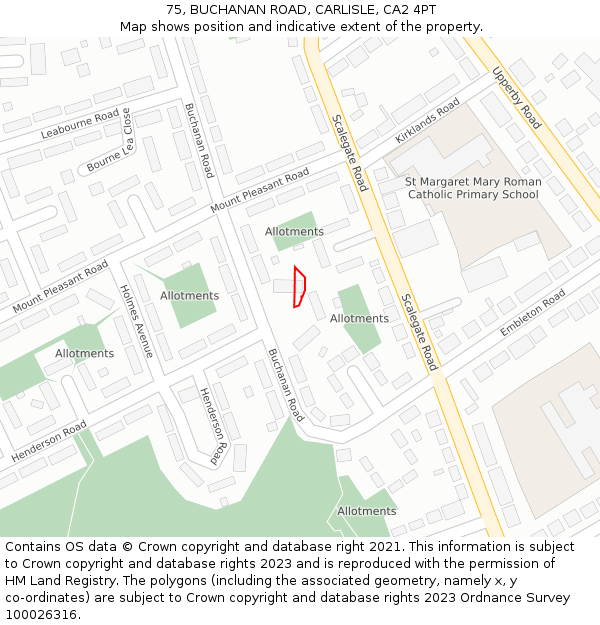 75, BUCHANAN ROAD, CARLISLE, CA2 4PT: Location map and indicative extent of plot