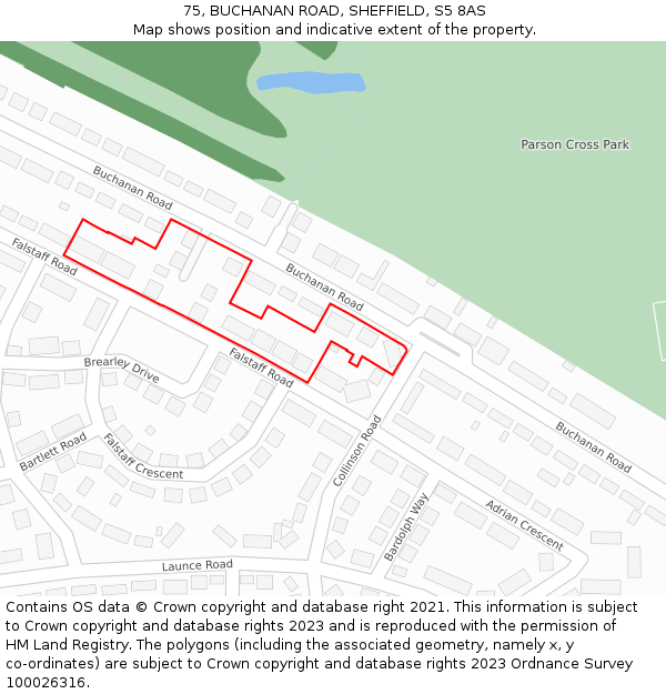75, BUCHANAN ROAD, SHEFFIELD, S5 8AS: Location map and indicative extent of plot
