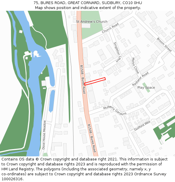 75, BURES ROAD, GREAT CORNARD, SUDBURY, CO10 0HU: Location map and indicative extent of plot