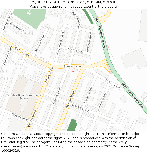 75, BURNLEY LANE, CHADDERTON, OLDHAM, OL9 0BU: Location map and indicative extent of plot