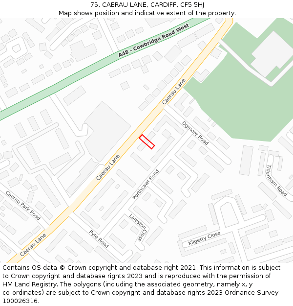 75, CAERAU LANE, CARDIFF, CF5 5HJ: Location map and indicative extent of plot