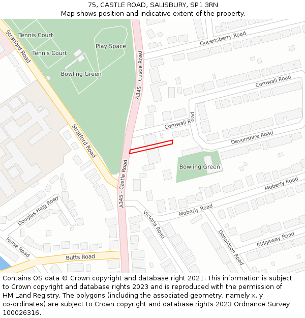 75, CASTLE ROAD, SALISBURY, SP1 3RN: Location map and indicative extent of plot