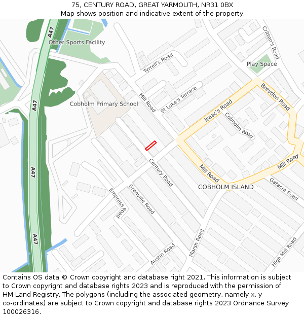 75, CENTURY ROAD, GREAT YARMOUTH, NR31 0BX: Location map and indicative extent of plot