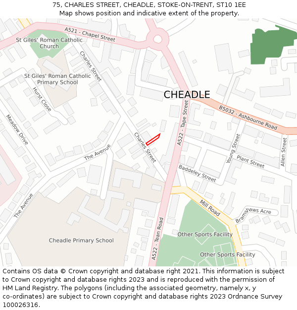 75, CHARLES STREET, CHEADLE, STOKE-ON-TRENT, ST10 1EE: Location map and indicative extent of plot