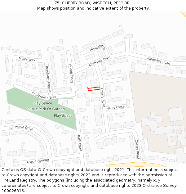 75, CHERRY ROAD, WISBECH, PE13 3PL: Location map and indicative extent of plot