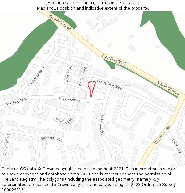 75, CHERRY TREE GREEN, HERTFORD, SG14 2HS: Location map and indicative extent of plot