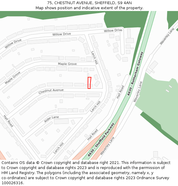 75, CHESTNUT AVENUE, SHEFFIELD, S9 4AN: Location map and indicative extent of plot