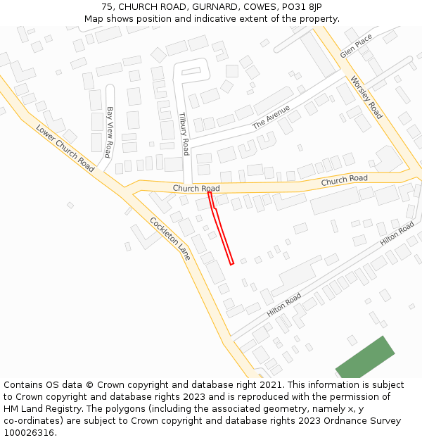 75, CHURCH ROAD, GURNARD, COWES, PO31 8JP: Location map and indicative extent of plot