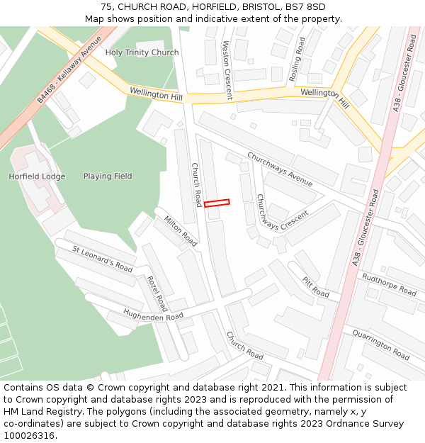 75, CHURCH ROAD, HORFIELD, BRISTOL, BS7 8SD: Location map and indicative extent of plot