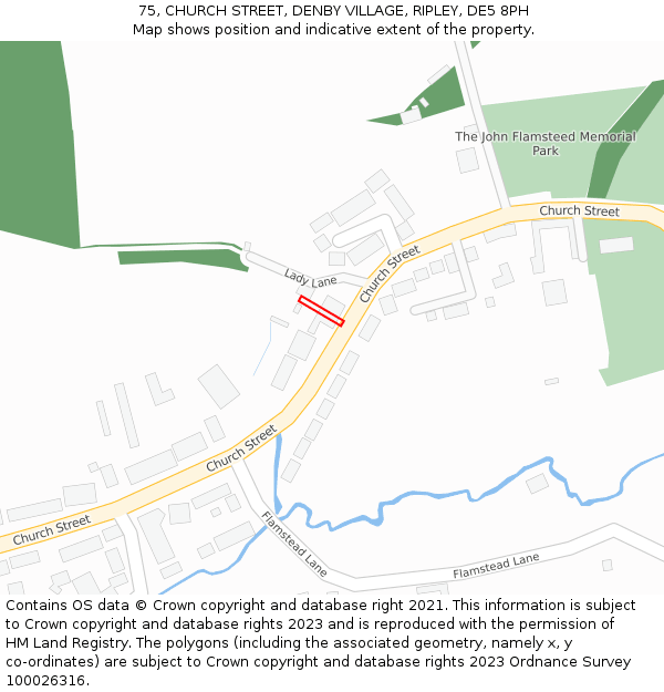 75, CHURCH STREET, DENBY VILLAGE, RIPLEY, DE5 8PH: Location map and indicative extent of plot