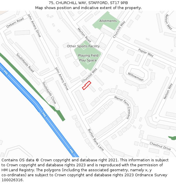 75, CHURCHILL WAY, STAFFORD, ST17 9PB: Location map and indicative extent of plot