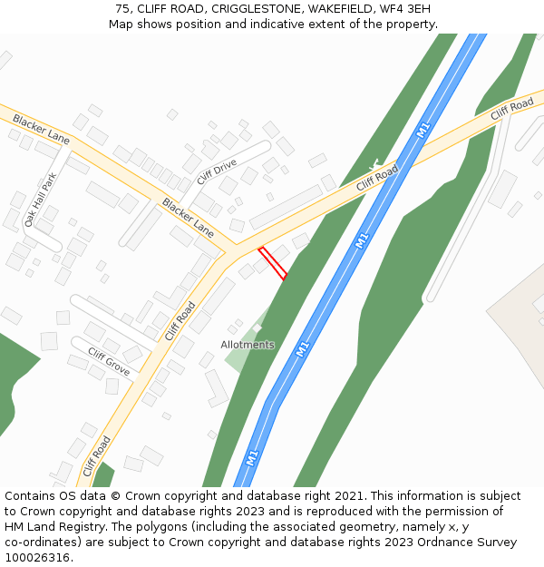 75, CLIFF ROAD, CRIGGLESTONE, WAKEFIELD, WF4 3EH: Location map and indicative extent of plot