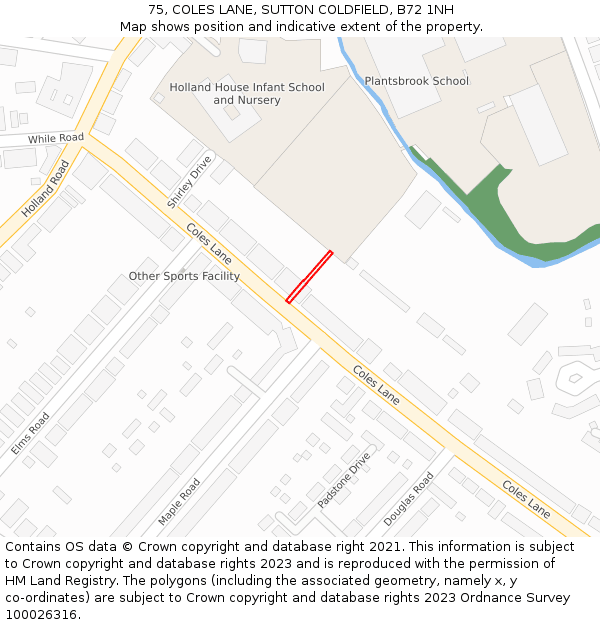 75, COLES LANE, SUTTON COLDFIELD, B72 1NH: Location map and indicative extent of plot