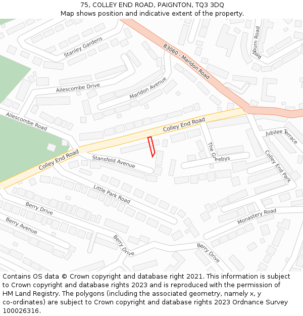 75, COLLEY END ROAD, PAIGNTON, TQ3 3DQ: Location map and indicative extent of plot