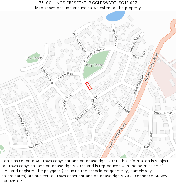 75, COLLINGS CRESCENT, BIGGLESWADE, SG18 0PZ: Location map and indicative extent of plot