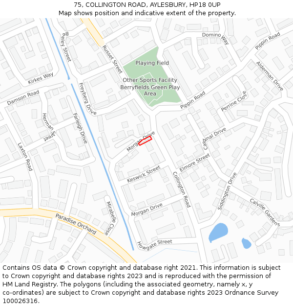 75, COLLINGTON ROAD, AYLESBURY, HP18 0UP: Location map and indicative extent of plot