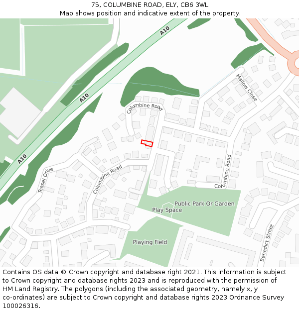 75, COLUMBINE ROAD, ELY, CB6 3WL: Location map and indicative extent of plot