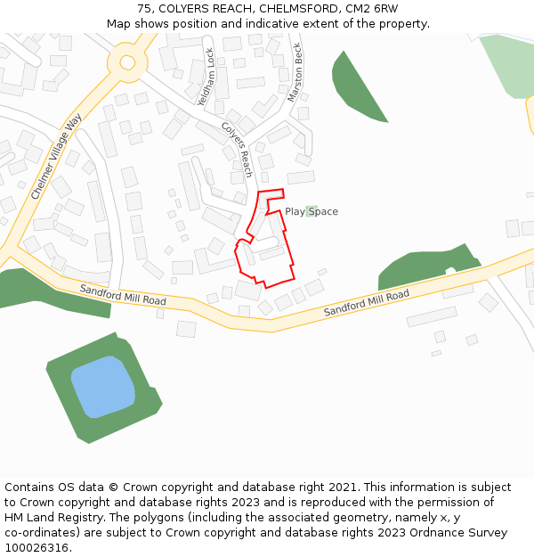 75, COLYERS REACH, CHELMSFORD, CM2 6RW: Location map and indicative extent of plot