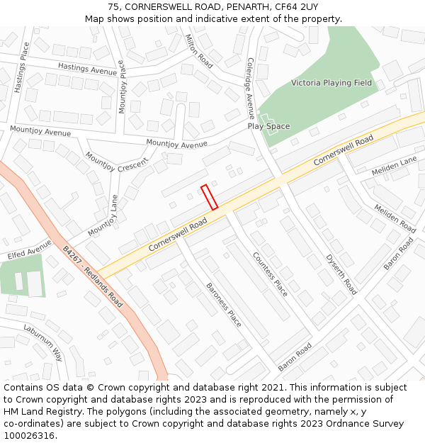 75, CORNERSWELL ROAD, PENARTH, CF64 2UY: Location map and indicative extent of plot