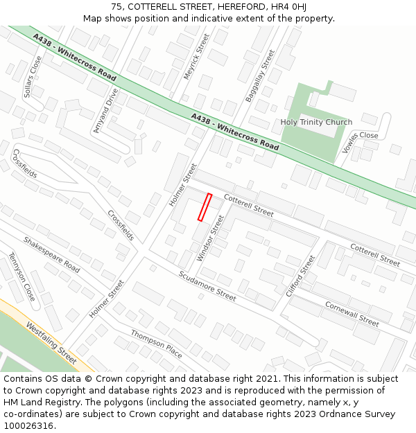 75, COTTERELL STREET, HEREFORD, HR4 0HJ: Location map and indicative extent of plot