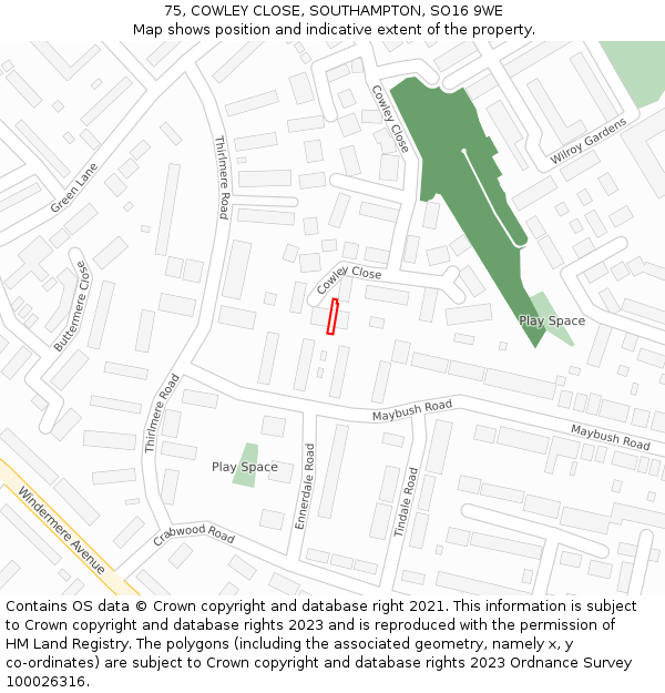 75, COWLEY CLOSE, SOUTHAMPTON, SO16 9WE: Location map and indicative extent of plot