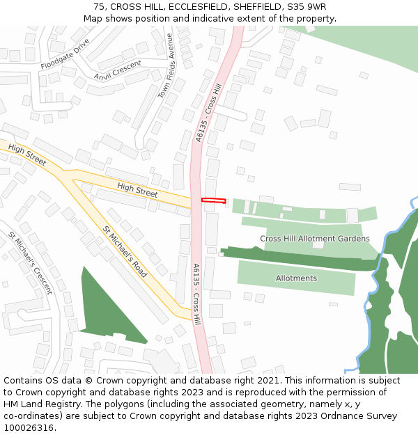 75, CROSS HILL, ECCLESFIELD, SHEFFIELD, S35 9WR: Location map and indicative extent of plot