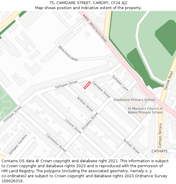 75, CWMDARE STREET, CARDIFF, CF24 4JZ: Location map and indicative extent of plot