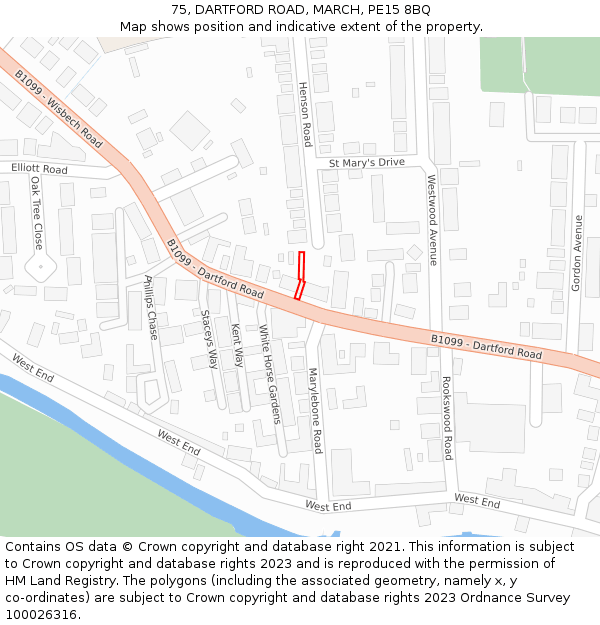 75, DARTFORD ROAD, MARCH, PE15 8BQ: Location map and indicative extent of plot