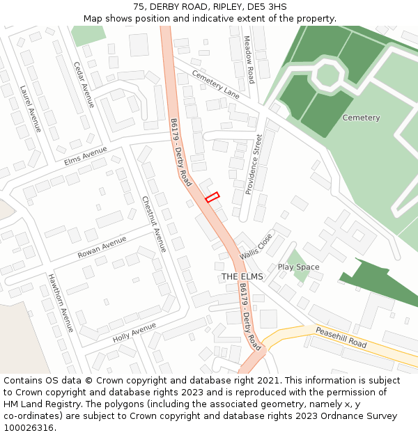75, DERBY ROAD, RIPLEY, DE5 3HS: Location map and indicative extent of plot