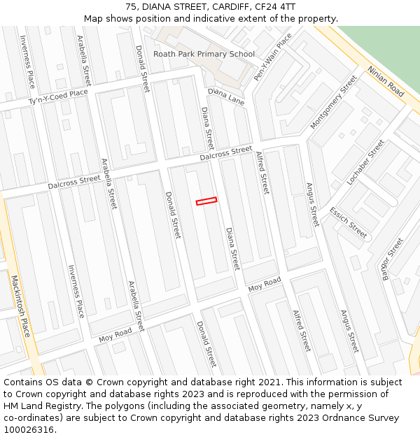 75, DIANA STREET, CARDIFF, CF24 4TT: Location map and indicative extent of plot