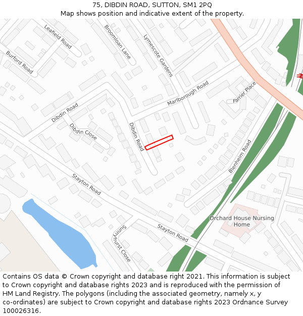75, DIBDIN ROAD, SUTTON, SM1 2PQ: Location map and indicative extent of plot