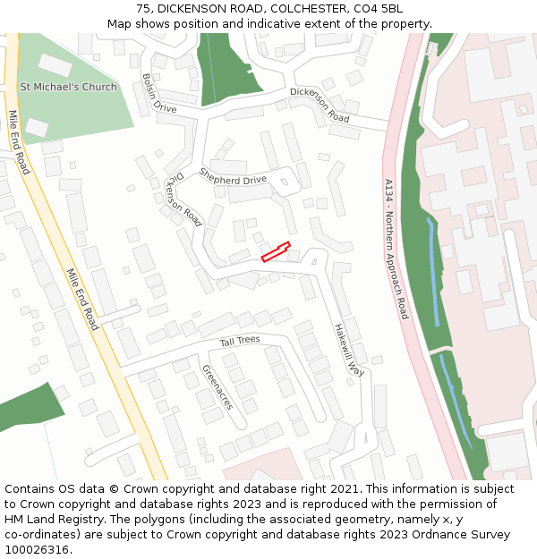 75, DICKENSON ROAD, COLCHESTER, CO4 5BL: Location map and indicative extent of plot