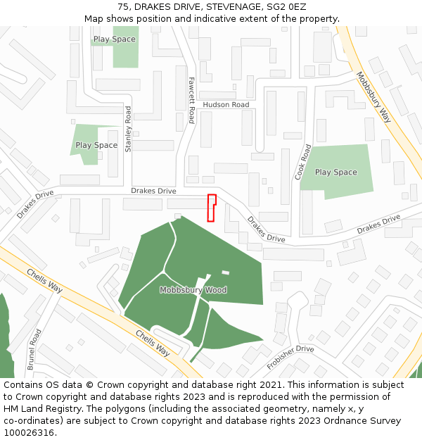 75, DRAKES DRIVE, STEVENAGE, SG2 0EZ: Location map and indicative extent of plot
