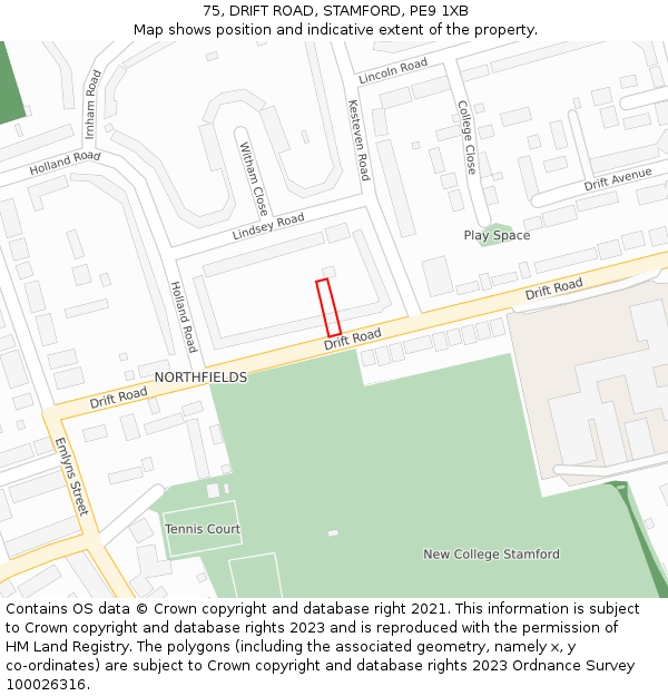 75, DRIFT ROAD, STAMFORD, PE9 1XB: Location map and indicative extent of plot