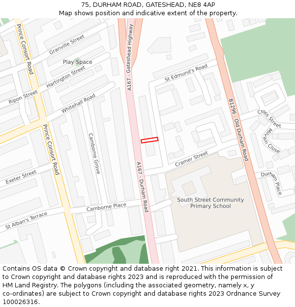 75, DURHAM ROAD, GATESHEAD, NE8 4AP: Location map and indicative extent of plot