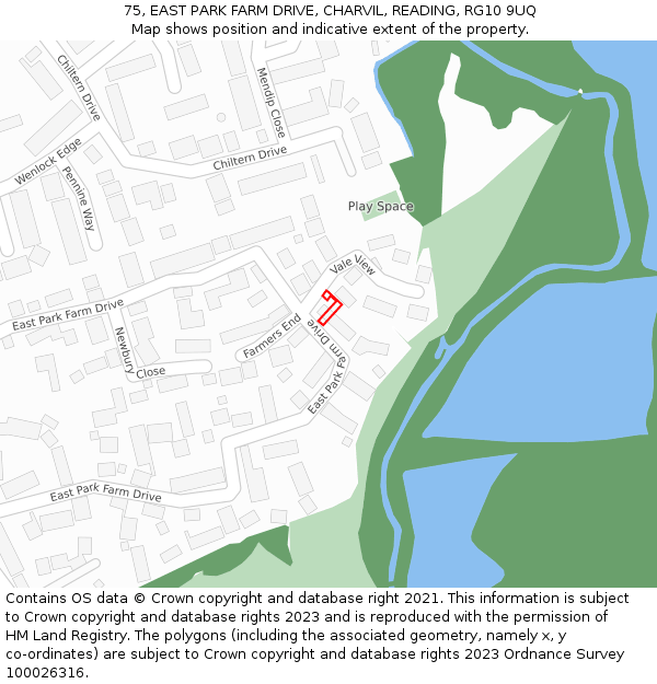 75, EAST PARK FARM DRIVE, CHARVIL, READING, RG10 9UQ: Location map and indicative extent of plot