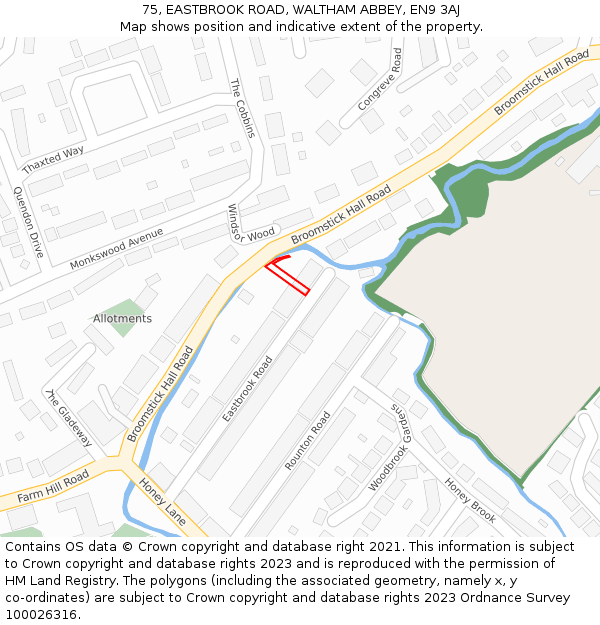 75, EASTBROOK ROAD, WALTHAM ABBEY, EN9 3AJ: Location map and indicative extent of plot