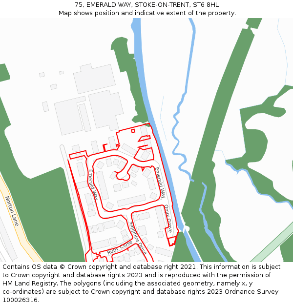 75, EMERALD WAY, STOKE-ON-TRENT, ST6 8HL: Location map and indicative extent of plot