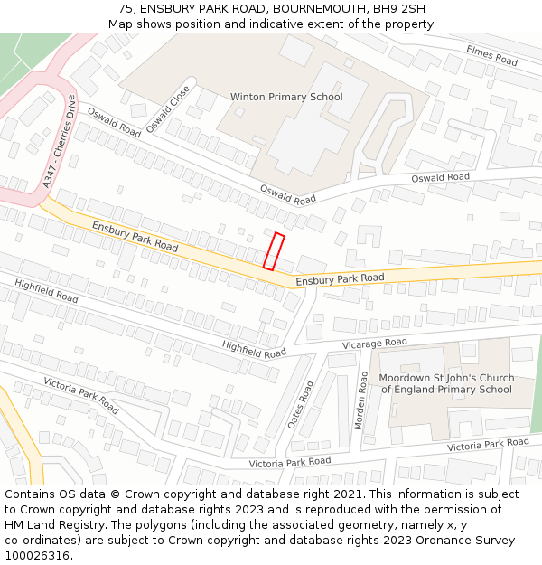 75, ENSBURY PARK ROAD, BOURNEMOUTH, BH9 2SH: Location map and indicative extent of plot