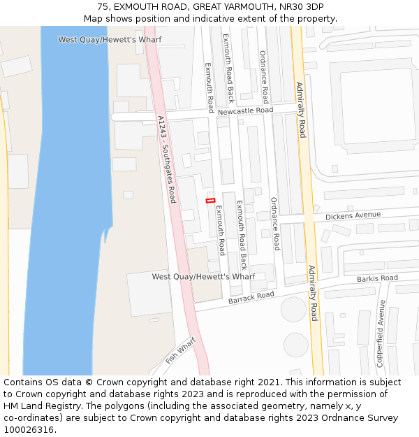 75, EXMOUTH ROAD, GREAT YARMOUTH, NR30 3DP: Location map and indicative extent of plot