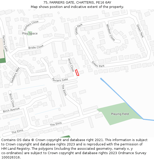 75, FARRIERS GATE, CHATTERIS, PE16 6AY: Location map and indicative extent of plot